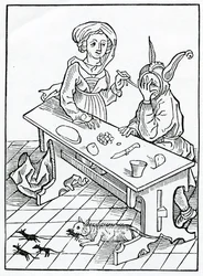 Di adulterio, e specialmente di coloro che sono ruffiani delle loro mogli, conoscendo e non volendo sapere, ma mantenendo il segreto, per cupidigia e guadagno, illustrazione dalla traduzione inglese di Alexander Barclay